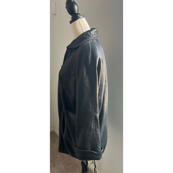 LNR Vintage for Nordstrom Soft Y2K Retro Black Leather Zippered Jacket Coat P/P - Picture 4 of 14